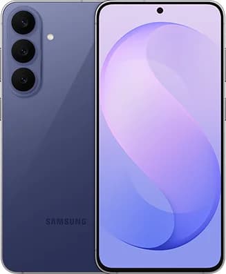 Samsung Galaxy S26 FE Blueberry Samsung Galaxy S26 FE in Blueberry — front and back view