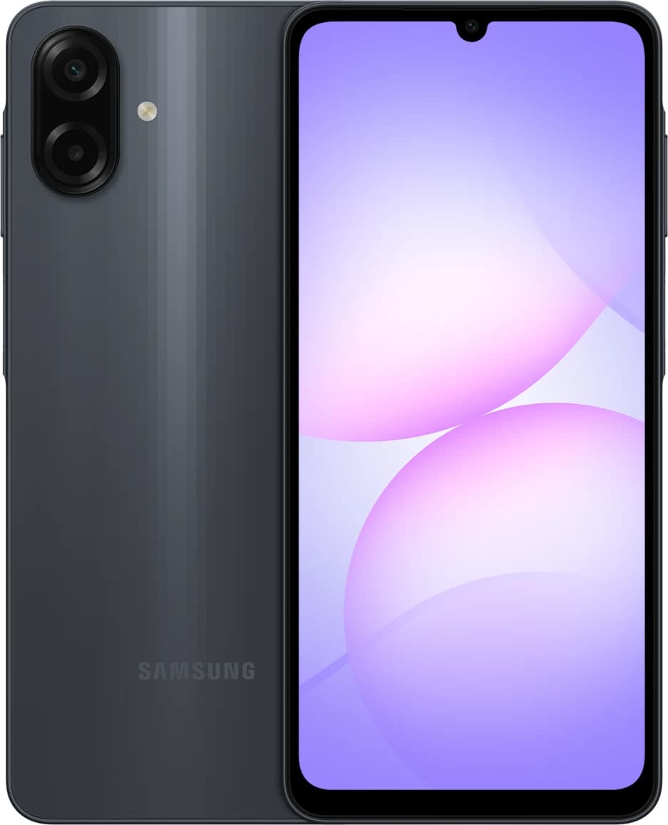 Samsung Galaxy A07 Gray Samsung Galaxy A07 in Gray — front and back view