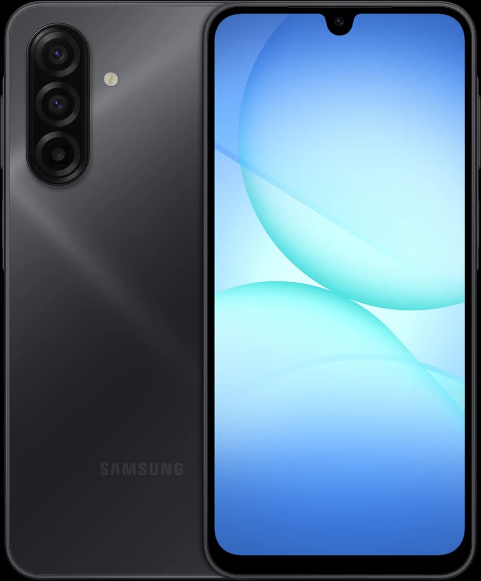 Samsung Galaxy A17 in Black — front and back view