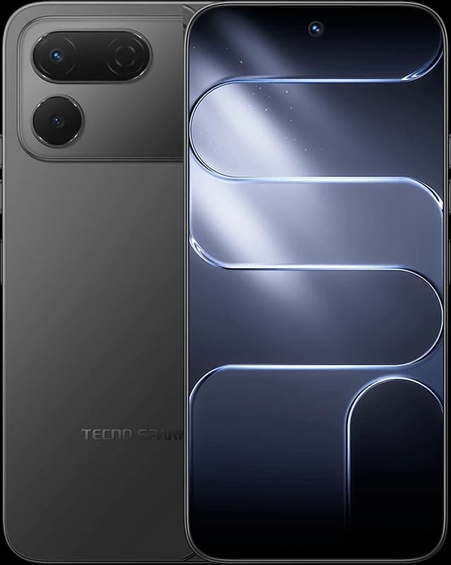 Tecno Spark 50 Pro in Ink Black, front and back view