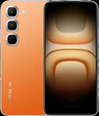 Infinix Hot 70 Pro in Thermo Orange, front and back view