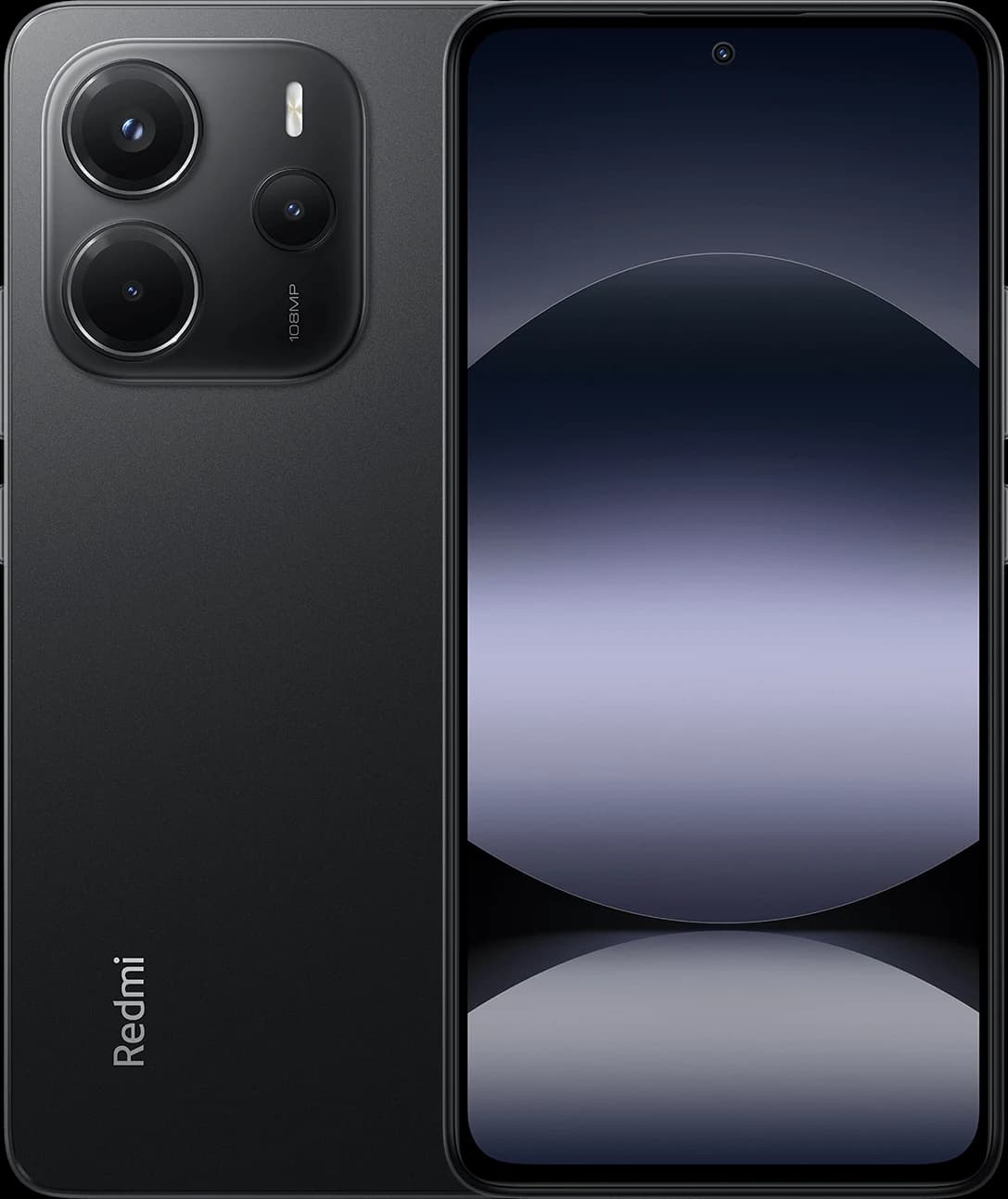 Xiaomi Redmi Note 14 Midnight Black Xiaomi Redmi Note 14 in Midnight Black, front and back view
