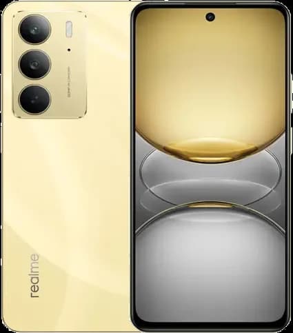 Realme C75 Lightning Gold Realme C75 in Lightning Gold, front and back view