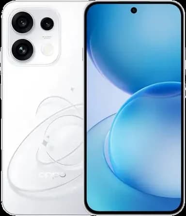 Oppo Reno 16 Pop White Oppo Reno 16 in Pop White, front and back view