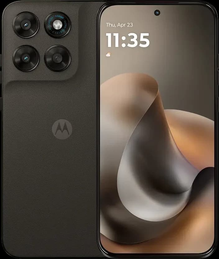 Motorola Moto G77 Black Olive Motorola Moto G77 in Black Olive, front and back view