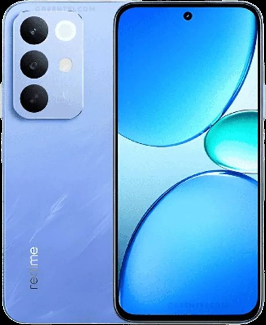 Realme C85 Kingfisher Blue Realme C85 in Kingfisher Blue, front and back view
