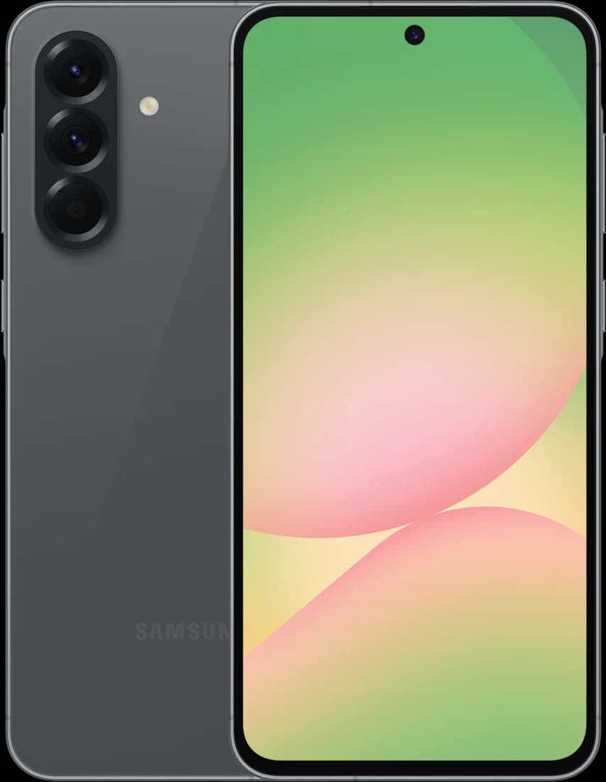 Samsung Galaxy A56 Awesome Graphite Samsung Galaxy A56 in Awesome Graphite, front and back view