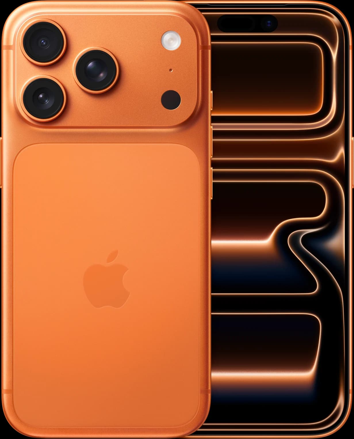 Apple iPhone 17 Pro Cosmic Orange Apple iPhone 17 Pro in Cosmic Orange, front and back view