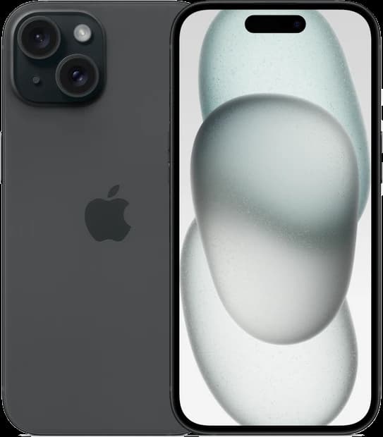 Apple iPhone 15 Black Apple iPhone 15 in Black, front and back view