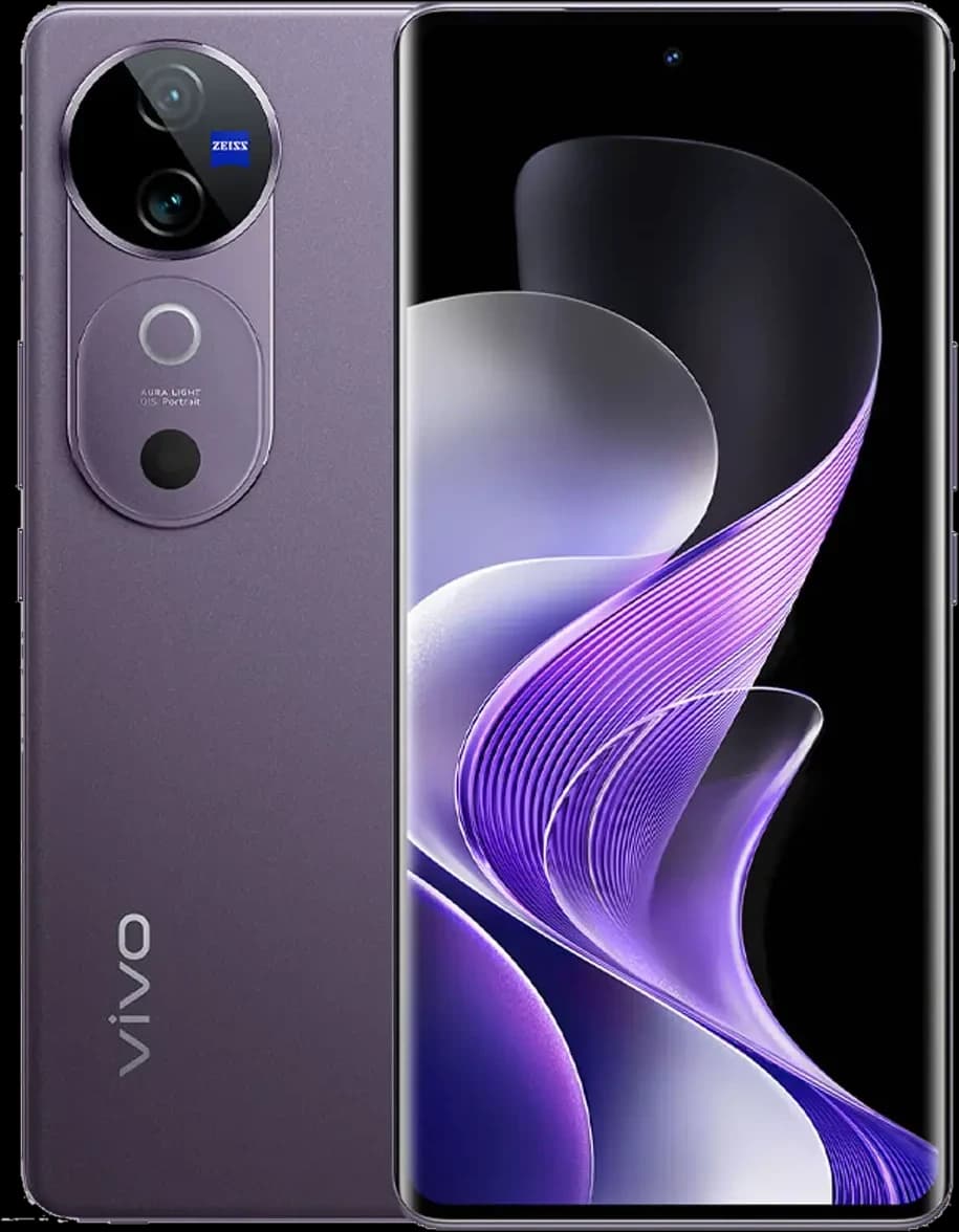 Vivo V40 Nebula Purple Vivo V40 in Nebula Purple, front and back view