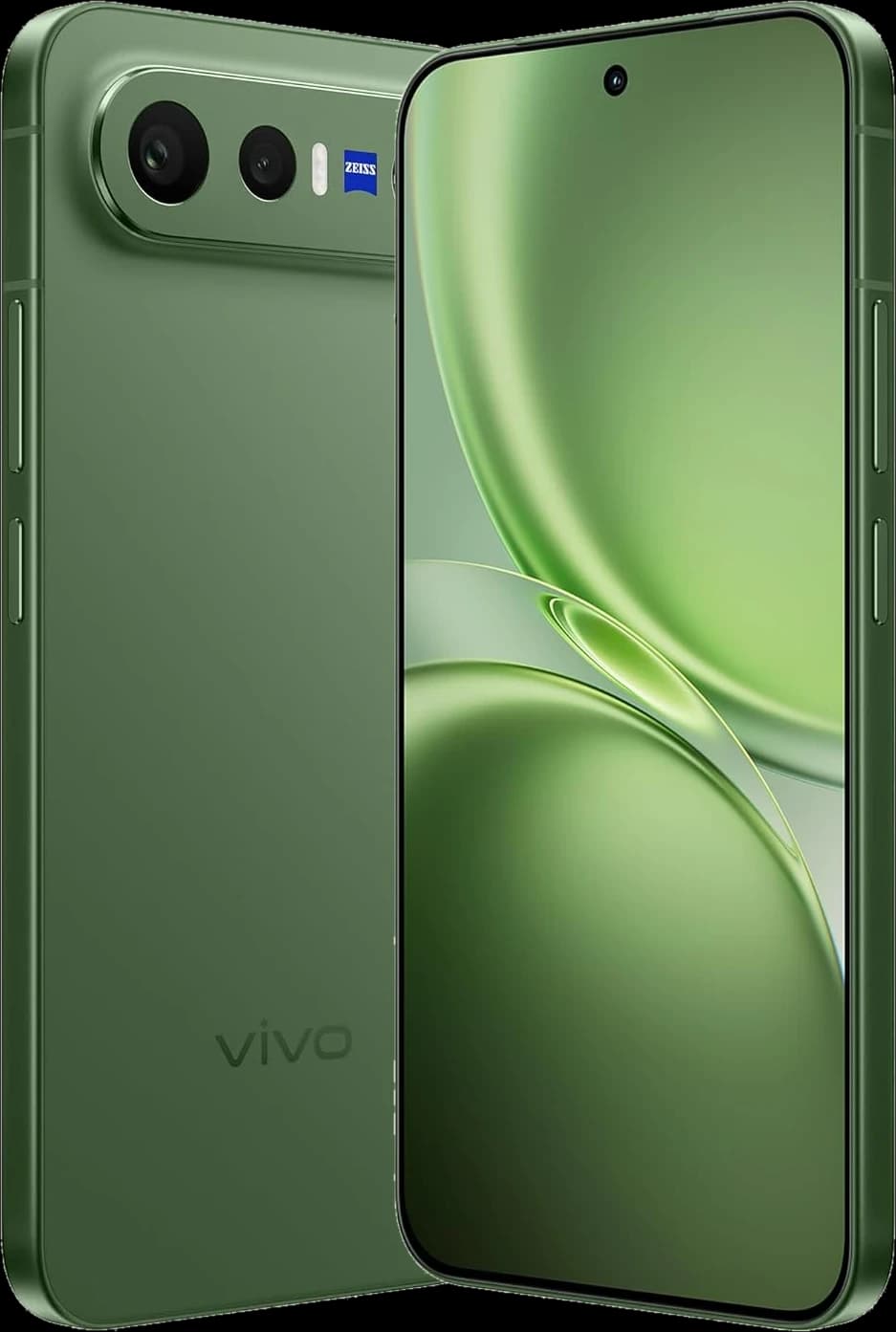 Vivo X300 FE Urban Olive Vivo X300 FE in Urban Olive, front and back view