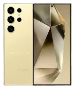 Front and back view of Samsung Galaxy S24 Ultra in Titanium Yellow highlighting luxury finish and pro grade camera system