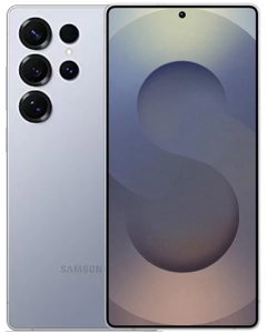 Samsung Galaxy S25 Ultra in Titanium Silver Blue featuring quad camera setup and sleek curved display