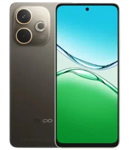 OPPO A5 Pro in Mocha Brown showing front screen and rear design with dual camera setup