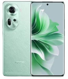 OPPO Reno 11 5G in Wave Green color, highlighting both front and rear views with premium design