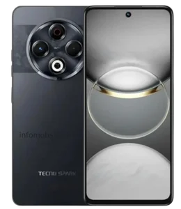 Tecno SPARK 30-Stellar Shadow front and back design showing IPS LCD FHD+ Hole Screen with 90Hz